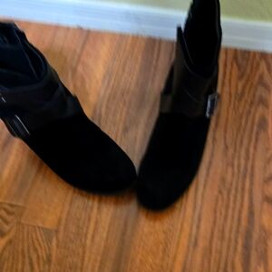 Sketchers Black Ankle Boots with Buckle Detail. Zip, Suede